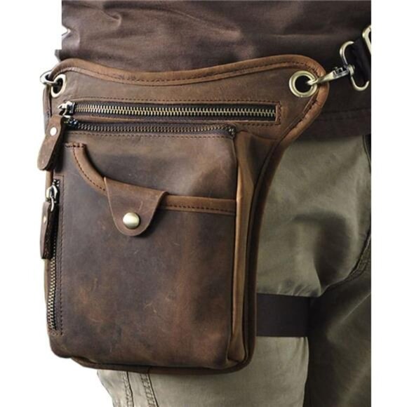 Leather Waist Pack Drop Leg Bag for Men Women Belt Bumbag Multi-Purpose - Picture 1 of 7